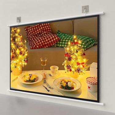 Imagem de Tela Do Projetor 30in 40in 50in 60in 72in 16:9/4:3 Hd Manual Portátil Pull Down Tela Do Projetor Tela De Home Theater Para Noite De Cinema No Quintal Festa Temática De Home Theater, 16:09:00, 72in