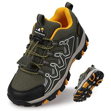 Imagem de UOVO Tênis de corrida para meninos e meninos, à prova d'água, para uso ao ar livre, tênis antiderrapante (meninos/meninos), Cáqui/Amarelo, 16