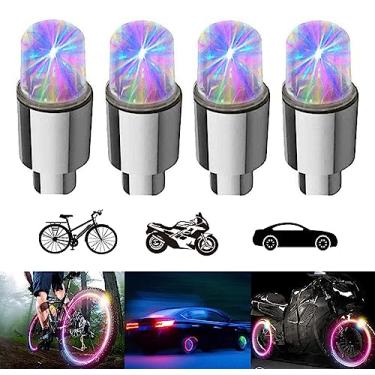 Imagem de YUERWOVER Pacote Com 4 Tampas De Válvula Pneu, Luz Led Para Carro, Roda Bicicleta, À Prova D'Água, Flash Raio Acessórios Refletores Legais Caminhão, Motocicleta 10 Baterias Extras (Coloridas)