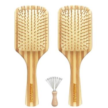 Imagem de Escova de cabelo AMERWASH PLUS Bamboo Bristle Paddle Paddle, pacote co