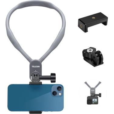 Imagem de TELESIN Suporte magnético para pescoço com suporte de telefone, colar e alça de peito POV para GoPro 12 11 10 9 8 Insta360 X3 X4 Ace Pro Go3 DJI Action 3 4 Osmo Pocket 3 Acessórios de motocicleta