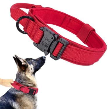 Imagem de Coleira tática para cães Xqpetlihai militar ajustável em nylon vermelh