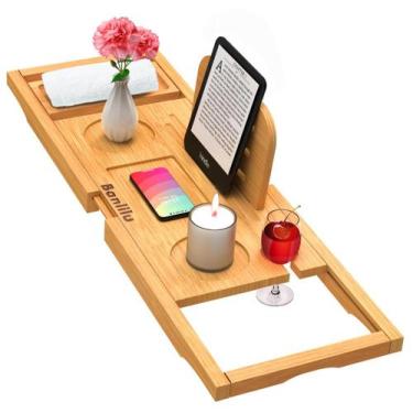Imagem de Bandeja de banheira Caddy Banlilu Premium Bamboo expansível