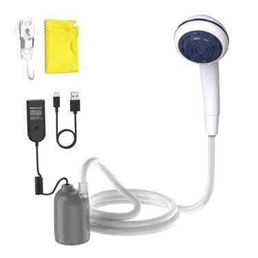 Imagem de Bomba de chuveiro portátil de alta pressão de 12 V compatível com plugue de isqueiro de carro e carregador rápido PD carregador portátil por USB-C, chuveiro externo para acampamento, RV (cinza-USB-C