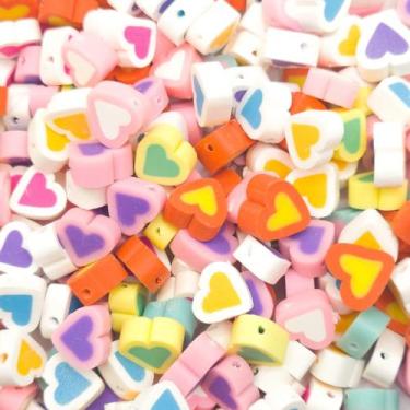 Imagem de Miçanga Passante Coração Fimo Colorido 10mm 10pçs 6g - Macall