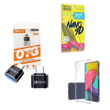 Imagem de Kit Adaptador USB para Tipo C + Capinha Samsung M53 + Película 9D - HR