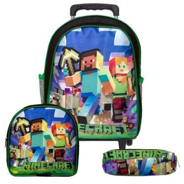 Imagem de Mochila Menino Infantil Rodinha Minecraft Lancheira Estojo - Toys 2U
