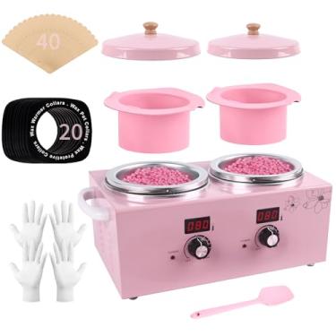 Imagem de Aquecedor de cera dupla, kit profissional de depilação digital Yofuly para depilação feminina, aquecedor elétrico de cera dura com palitos e coleiras para uso em esteticista em casa, spa, salão de