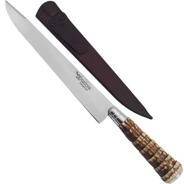 Imagem de Faca Gaúcha para Churrasco 10'' Cabo Rabo de Tatu Aço Carbono 1070 e Bainha Couro