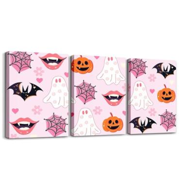 Imagem de jejeloiu Decoração de Halloween Arte de Parede em Tela para Sala de Estar Quarto Desenho Animado Pintura Fantasma Decoração Morcego Crianças Meninos Meninas Imagem Arte Abóboras Pôsteres Impressões 30