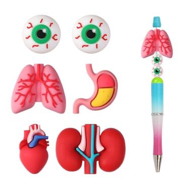 Imagem de Divertidas contas de órgão para canetas - Contas grossas de anatomia de silicone 3D para artesanato DIY, fabricação de joias, chaveiros e decoração de caneta (conjunto de 6)
