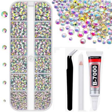 Imagem de 4660 peças, 4 tamanhos (2-5 mm) strass de resina para artesanato com cola b7000 transparente com ponta de precisão, cristal deslumbrante de cristal plano para artesanato faça você mesmo, canecas de