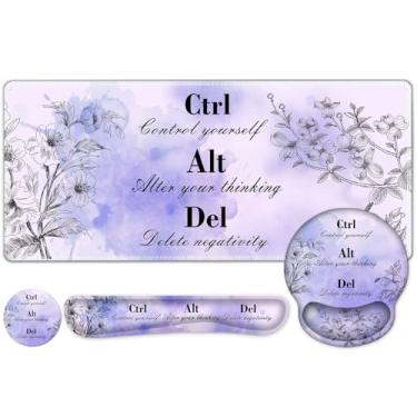 Imagem de Tapete de mouse, tapete de mesa grande 4 em 1, tapete de mesa para desktop, antiderrapante XXL grande computador ergonômico com suporte de pulso para teclado e mouse para mulheres, citações positivas