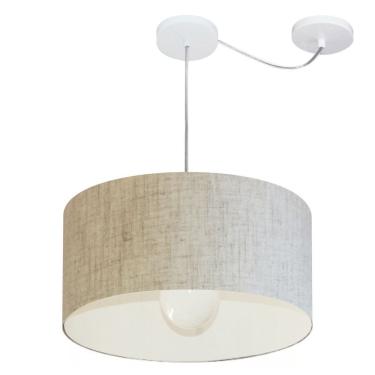 Imagem de Lustre Pendente Cilíndrico Com Desvio De Centro Vivare Md-4228 Cúpula Em Tecido 45x25cm - Bivolt Rustico-bege 127/220v