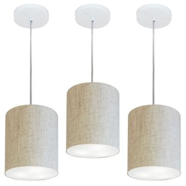 Imagem de Kit/3 Lustre Pendente Cilíndrico Md-4012 Cúpula Em Tecido 18x25cm Rustico Bege - Bivolt