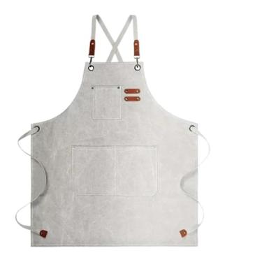 Imagem de Avental de trabalho para chefs, ceramistas, padeiros, bartenders, design unissex, alças ajustáveis, três bolsos grandes, ideal para cozinhar, assar, artesanato, mistura, versátil, adequado para homens