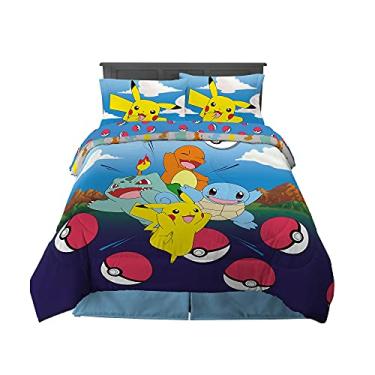 Imagem de Franco Jogo de cama infantil super macio edredom e lençol, 5 peças tamanho completo, Pokemon