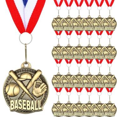 Imagem de Cunno 24 peças medalhas de ouro em massa fitas de prêmio de 5 cm troféu de medalha de metal temático esportivo para torneios do dia do time presentes de vencedor de festa de aniversário (beisebol)
