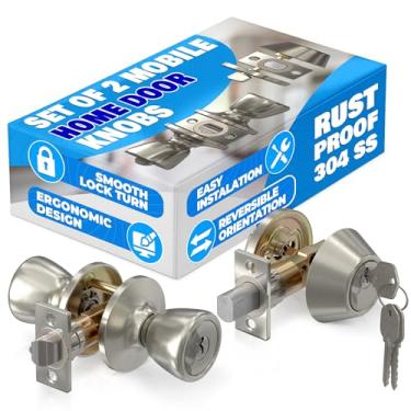 Imagem de 2 maçanetas de porta de quarto com chave - maçaneta de porta de casa móvel com fechadura e chave maçaneta de porta de quarto para maçaneta da porta da frente com chave conjunto de maçanetas de casa