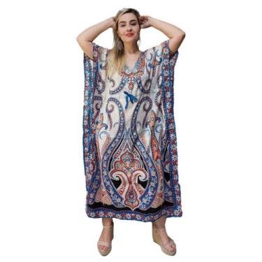 Imagem de Vestido Kaftan Indiano Longo Estampado Plus Size - Cod. 18039 - ALÉCI 
