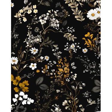 Imagem de XRUIBZI Papel de parede floral preto vintage folha dourada papel de contato mural de parede de flor escura vinil doméstico à prova d'água autoadesivo removível para locatário papel de parede 44,5 cm x