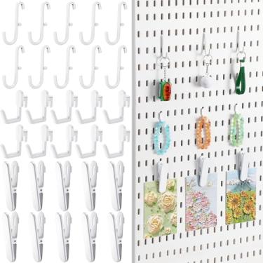Imagem de Kathfly 30 peças de acessórios para quadro de pegboard, 10 clipes, 20 ganchos, kit de acessórios para quadro de pinos para organizador de parede compatível com IKEA Skadis Pegboard, para organizador