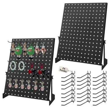 Imagem de Royxen 2 peças de suporte de exibição de placa de pino com 24 ganchos, ângulos ajustáveis de exibição de quadro de pegboard, exibição de chaveiro, suportes de exibição para eventos de fornecedores