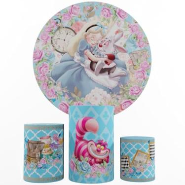 Imagem de Kit Decoração Festa, Painel Alice + Trio Capas De Cilindros (Color 02)