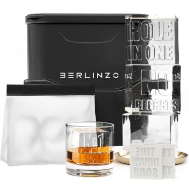 Imagem de Molde Berlinzo premium grande para fazer 2 cubos de gelo transparentes de 5 cm para uísque e coquetéis – Remoção fácil – Bolsa de armazenamento e inserções de silicone incluídos, preto