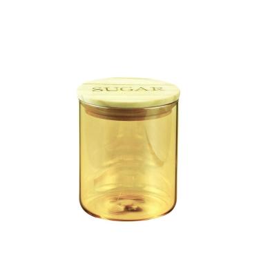 Imagem de Pote Vidro Sugar Clear Âmbar Tampa Madeira 10X12,2 Urban