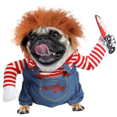 Imagem de Fantasia de cachorro de Halloween T2Y XL Chucky Doll com peruca e faca