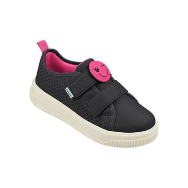 Imagem de Tênis Pampili Meninas Escolar Carinha tiras autocolantes, Branco, 36