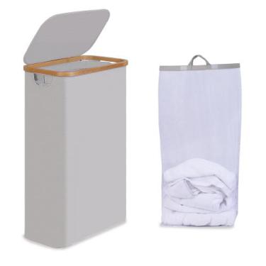 Imagem de Cesto de roupa suja efluky Slim com tampa 75L cinza claro