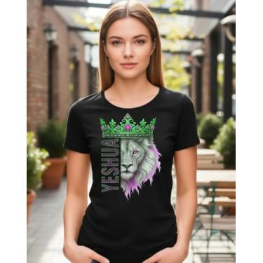 Imagem de Camiseta baby look feminina algodão Jesus leão de Judá yeshua Gospel -