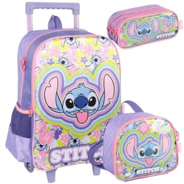 Imagem de Kit Mochila De Rodinhas Stitch Disney Luxcel Ic41542Sc Lilás