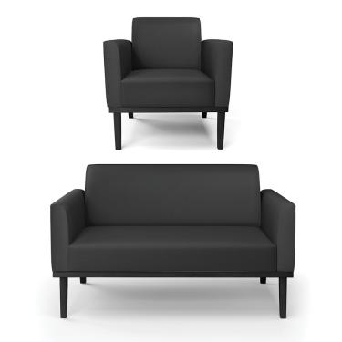 Imagem de Sofá Namoradeira com Poltrona Base de Madeira Fixa Preto Marisa Corino Preto D03 - D'Rossi