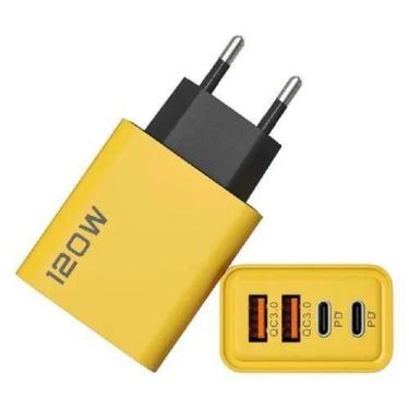 Imagem de Carregador 120W 4 Portas Usb 3.0 Tipo-C Cor Amarelo - Portatil