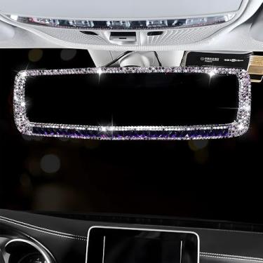 Imagem de Espelho retrovisor de carro grande angular de vidro HD de 10,7 polegadas com clipe diamante brilhante acessórios decorativos interiores panorâmicos decoração de carro para mulheres (roxo)