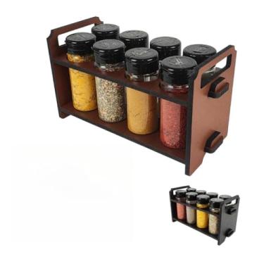 Imagem de Porta Tempero de Mesa com Alça de Transporte em Mdf Pintado com 8 Potes e Tampa mais Etiquetas(Tabaco)