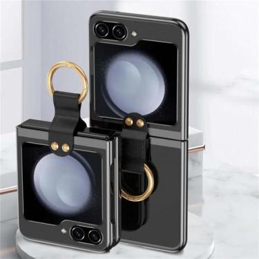 Imagem de Para Samsung Zflip5 Fashion Plating Ring Capa de telefone dobrável para Samsung Galaxy Z Flip 5 4 3 Capa de proteção de lente para PC, preta, para Samsung Z Flip 5