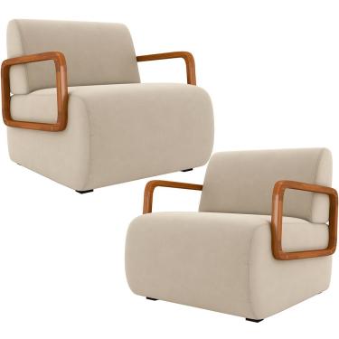 Imagem de Kit 02 Poltronas Decorativa Orgânica Bruxelas K01 Veludo Bege - Lyam Decor
