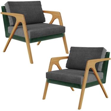 Imagem de Kit 02 Poltronas Decorativas Sala Estar Pietra L02 Facto Verde Musgo Linho Cinza Escuro - Lyam Decor