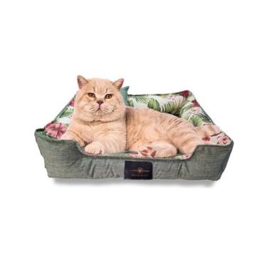 Imagem de Cama Pet Tamanho P 50x40cm Cochilo Conforto em Acquablock Verde Floral