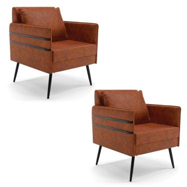 Imagem de Kit 02 Poltronas Corano Nozes Pés Palito De Ferro Preto