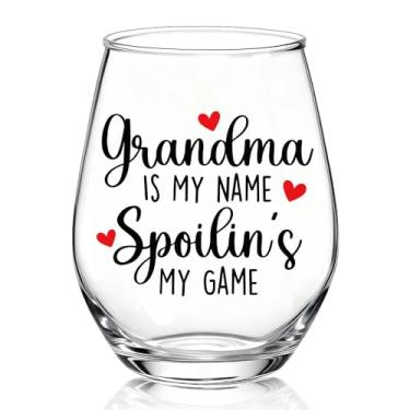 Imagem de TOUNER Grandma Is My Name Spoilin's Is My Game Taça de vinho sem haste, presentes engraçados para gravidez revelar taça de vinho para nova avó, Dia de Ação de Graças, Natal, aniversário, Dia das Mães
