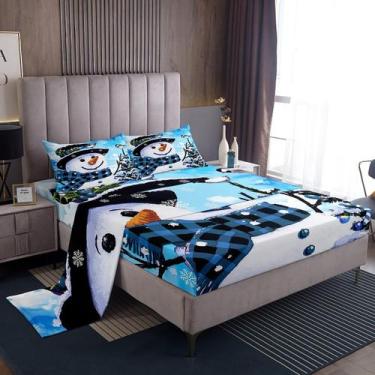Imagem de Conjunto de roupa de cama Feelyou Kids Christmas Xmas Snowman Twin Siz