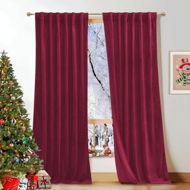 Imagem de KGORGE Cortinas de veludo 304,8 cm de comprimento, conjunto de 2 painéis, decoração de Natal, cortinas decorativas com isolamento térmico para quarto de bebê, sala de estar, 132 x 304,8 cm, vermelho