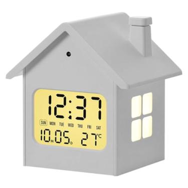 Imagem de Ioensy Relógio despertador em formato de casa, abajur simples, silencioso, fofo, mesa de cabeceira, relógio para crianças, inauguração de casa, quarto, Branco