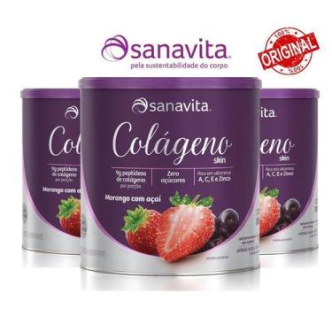 Imagem de Kit 3un Colágeno Skin - Sanavita - Morango com Açaí - 300g