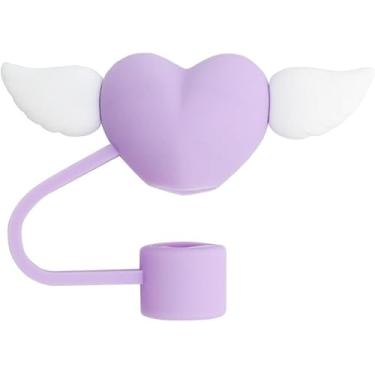 Imagem de Capa de palha roxa, capas de palha Love Wing para Stanley Cup, capa de palha de silicone de 10 mm serve para Stanley copo de 30 e 1,134 g, presentes temáticos de festa, decoração de utensílios e